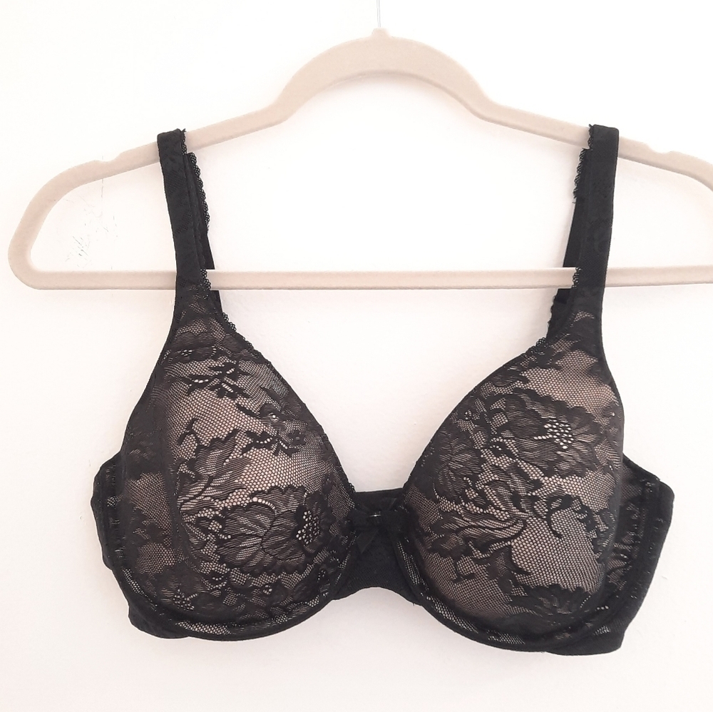 Victoria's Secret Black Lace Floral Bra 34DD
